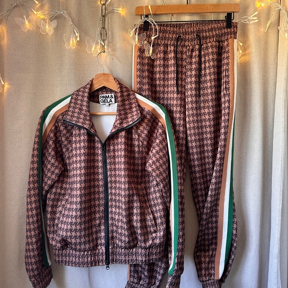 Pam and Gela Track Suit Houndstooth Jogger Set Jacket Joggers | Size M - Picture 2 of 16